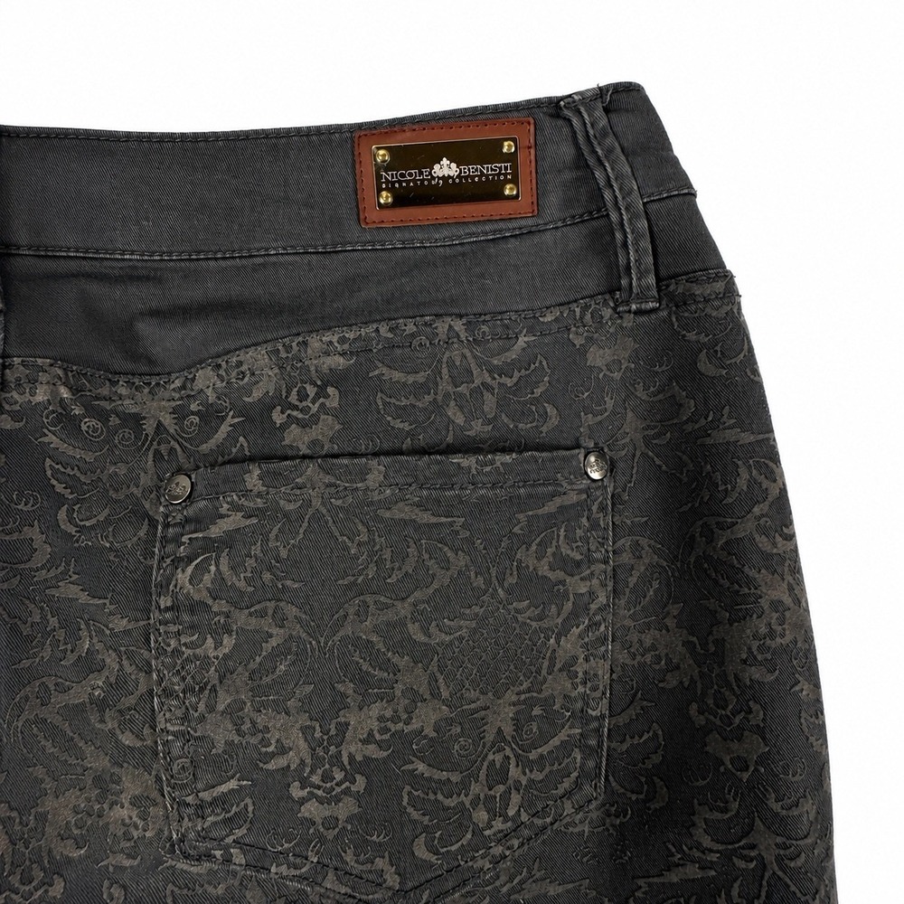 Nicole‎ Benisti Signature Jacquard Skinny Pants Grey Velvety Baroque Print sz10